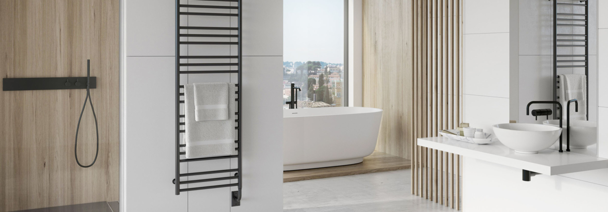 5 Bathroom Design Trends 2021 - Matte Black Sorano Towel Warmer