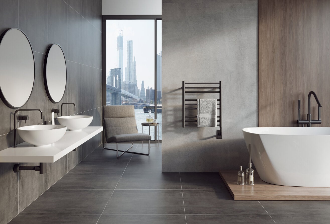Tuzio Towel Warmer in Bathroom - Bathroom Interiors For Fall and Beyond